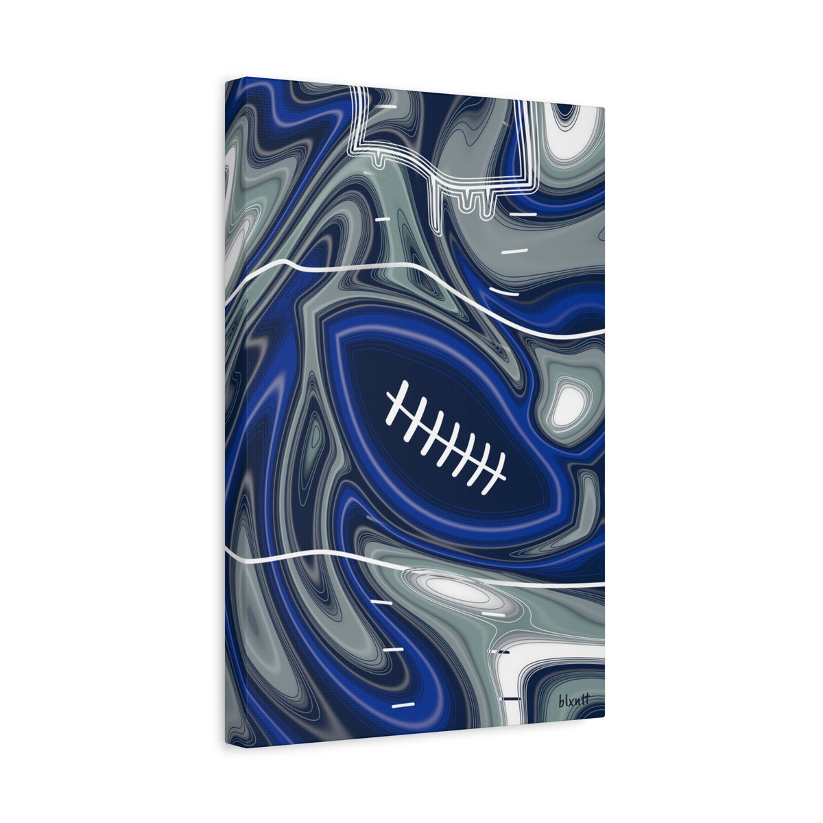 Royal Blue, Navy & Silver Trippy Football Canvas