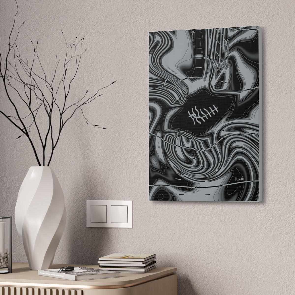 Black & Silver Trippy Football Glossy Canvas