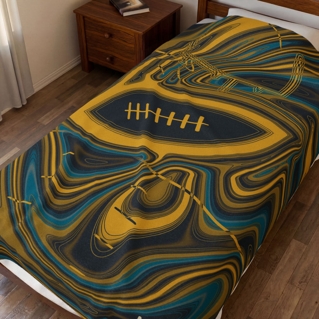 Black, Gold & Teal Trippy Football Blanket