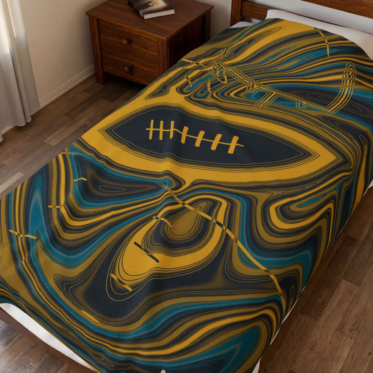 Black, Gold & Teal Trippy Football Blanket