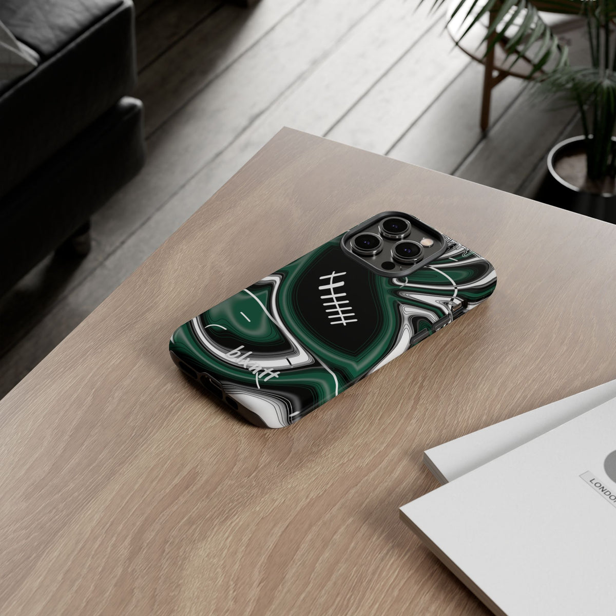 Hunter Green & White Trippy Football Phone Case