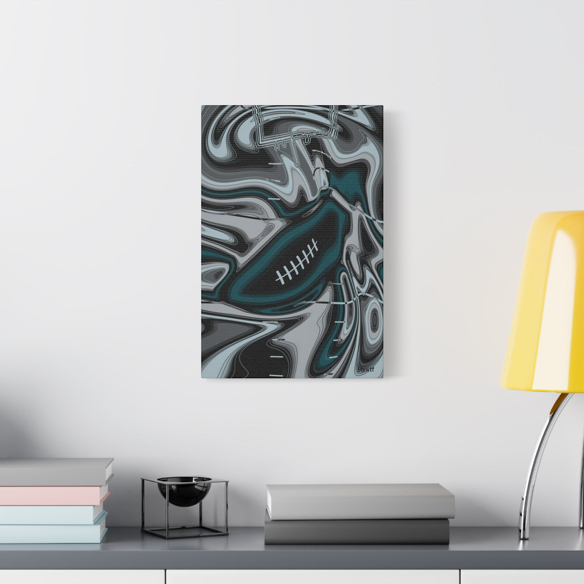 Midnight Green & Silver Trippy Football Canvas
