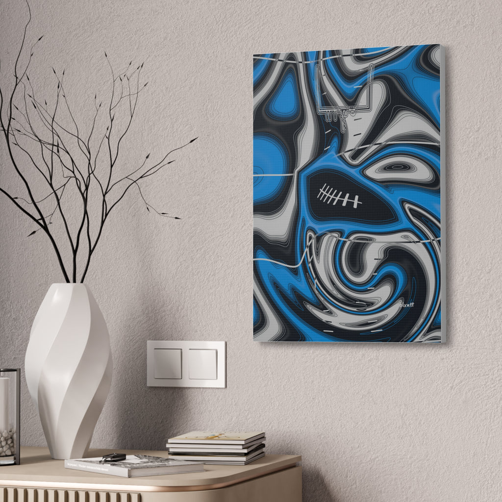 Sky Blue, Black & Silver Trippy Football Glossy Canvas