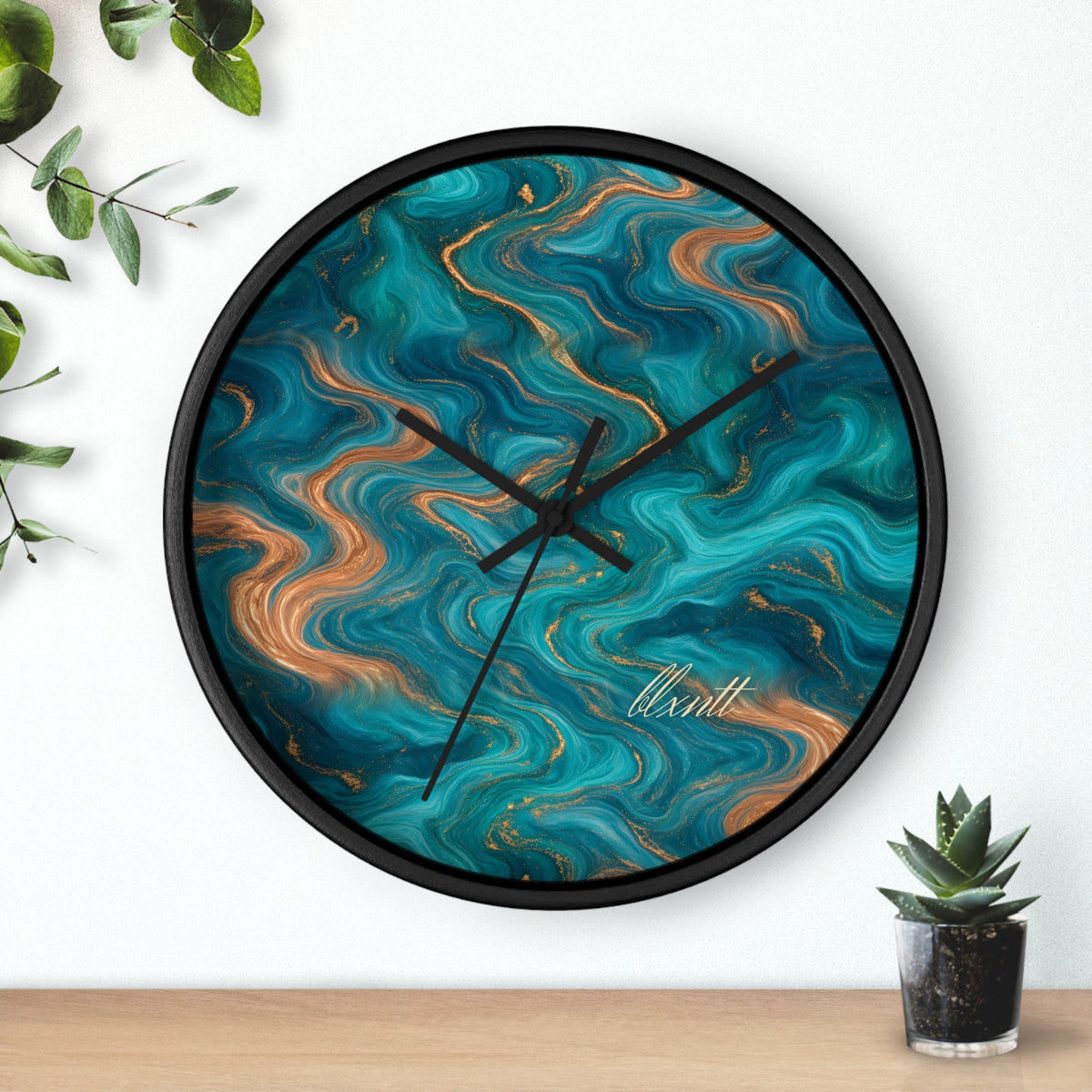 Turquoise & Copper Marble Wall Clock
