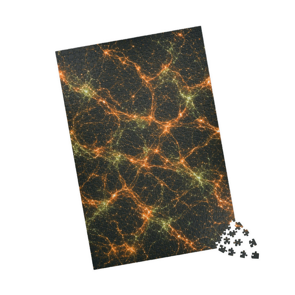 Neon Mycelium - Electric Tangerine Teal Jigsaw Puzzle