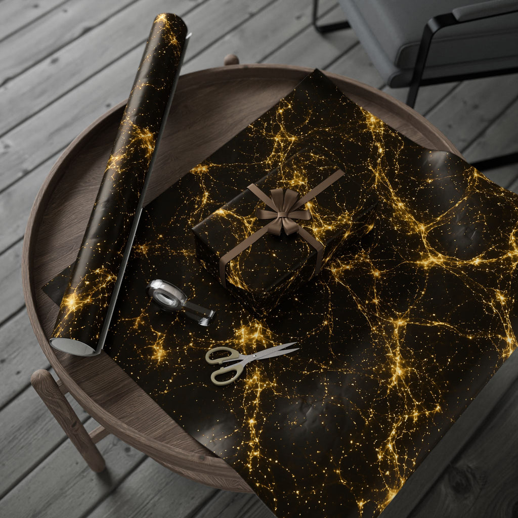 Neon Mycelium - Gold Filigree Wrapping Paper