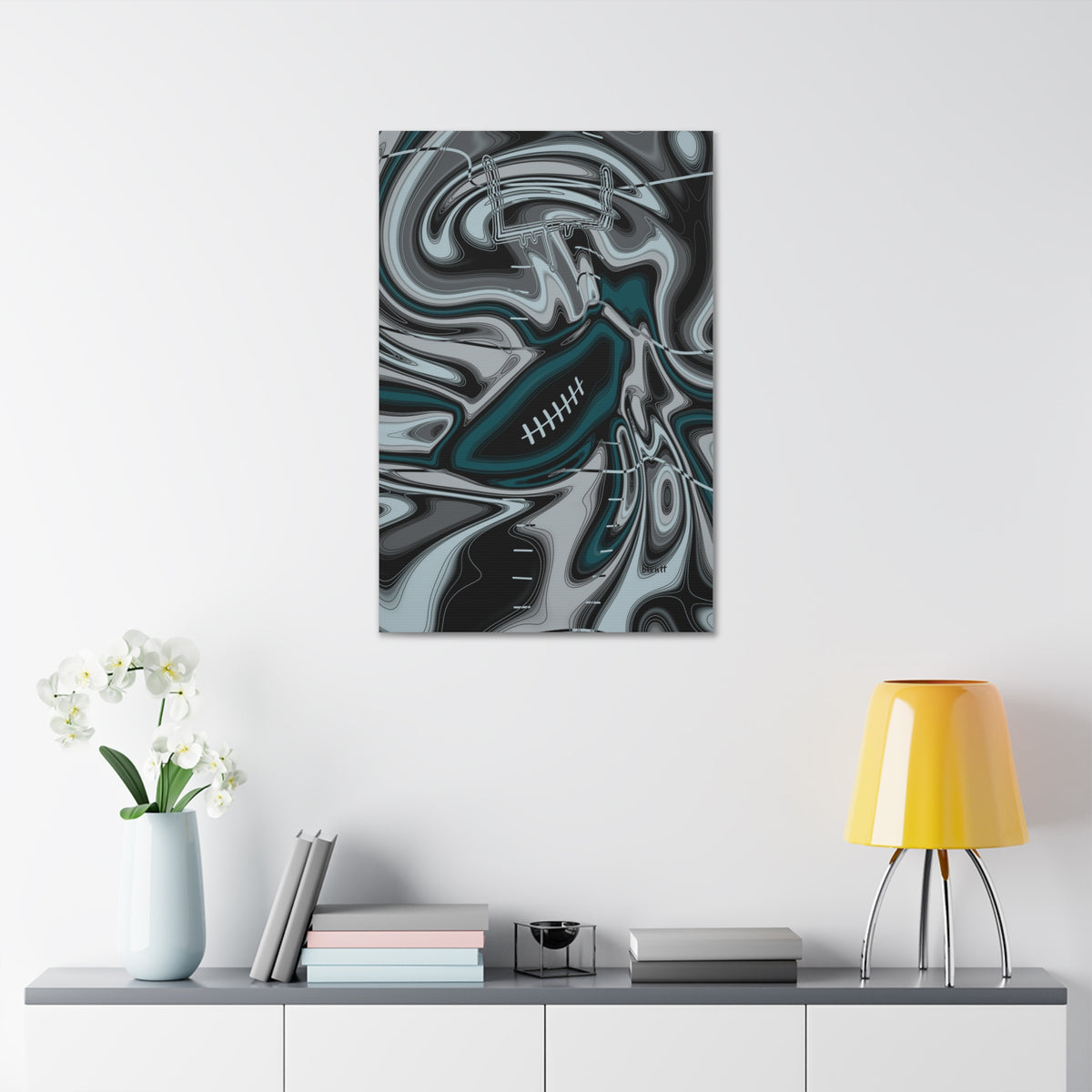 Midnight Green & Silver Trippy Football Glossy Canvas