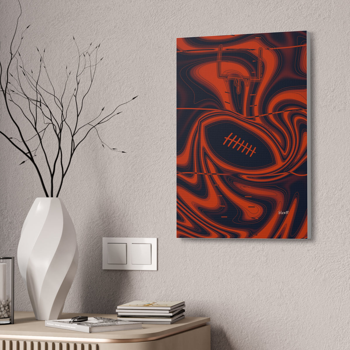 Navy & Orange Trippy Football Glossy Canvas
