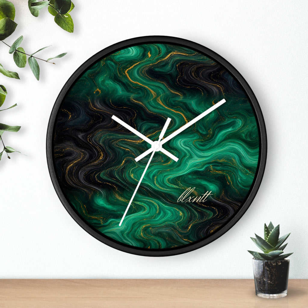 Emerald & Black Marble Wall Clock
