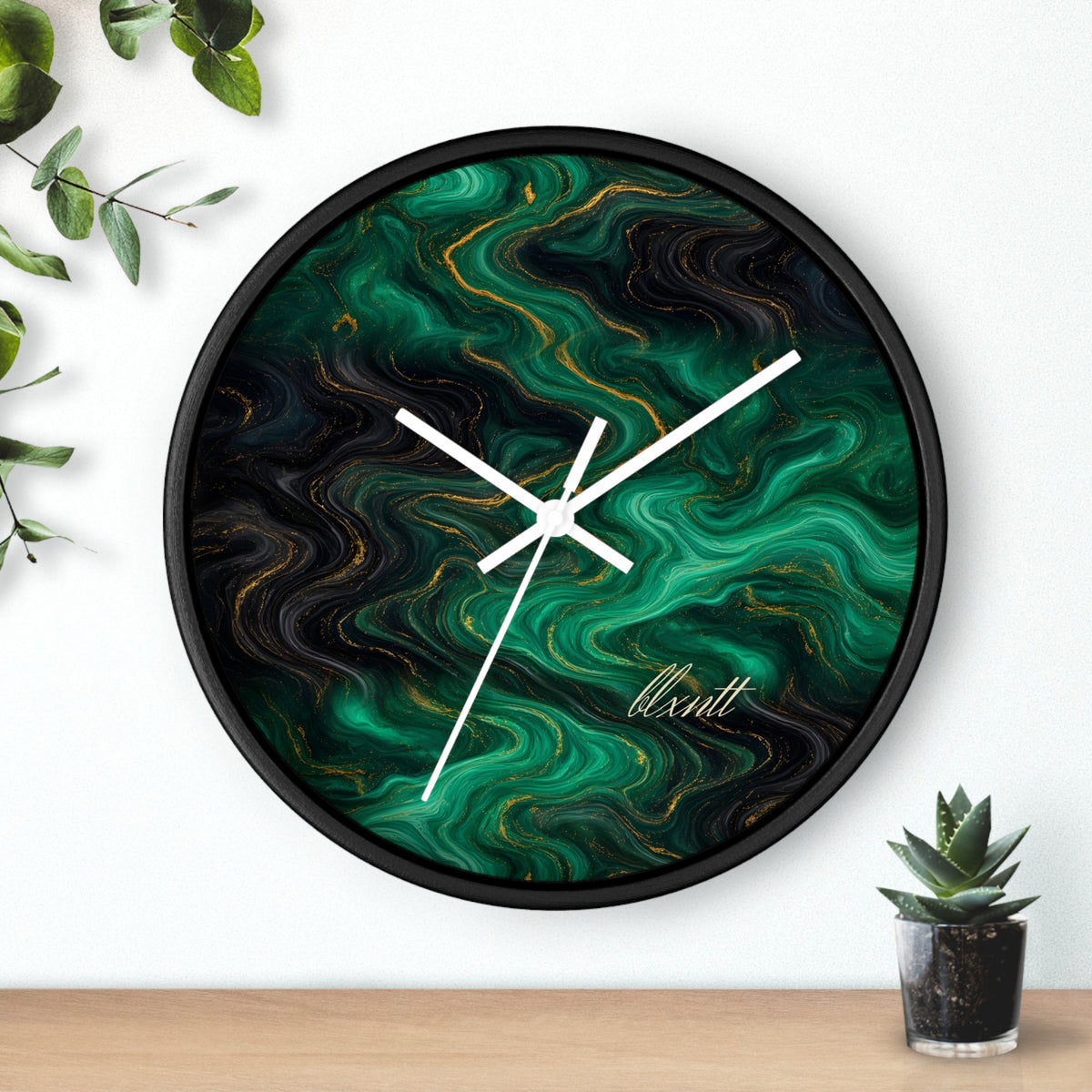 Emerald & Black Marble Wall Clock