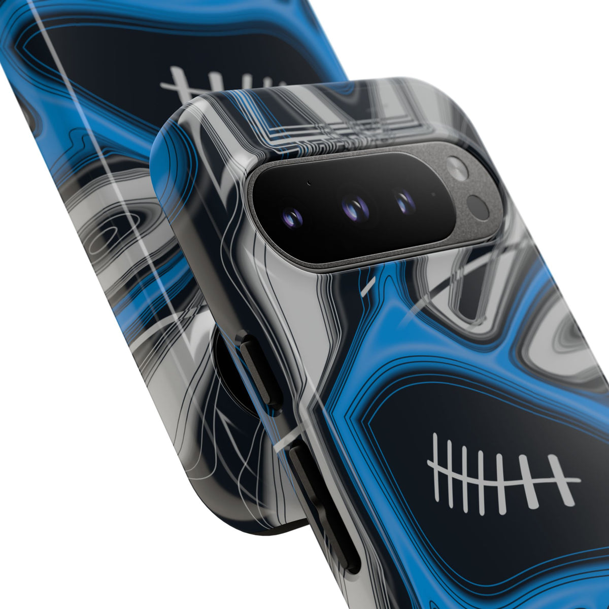Sky Blue, Black & Silver Trippy Football Phone Case