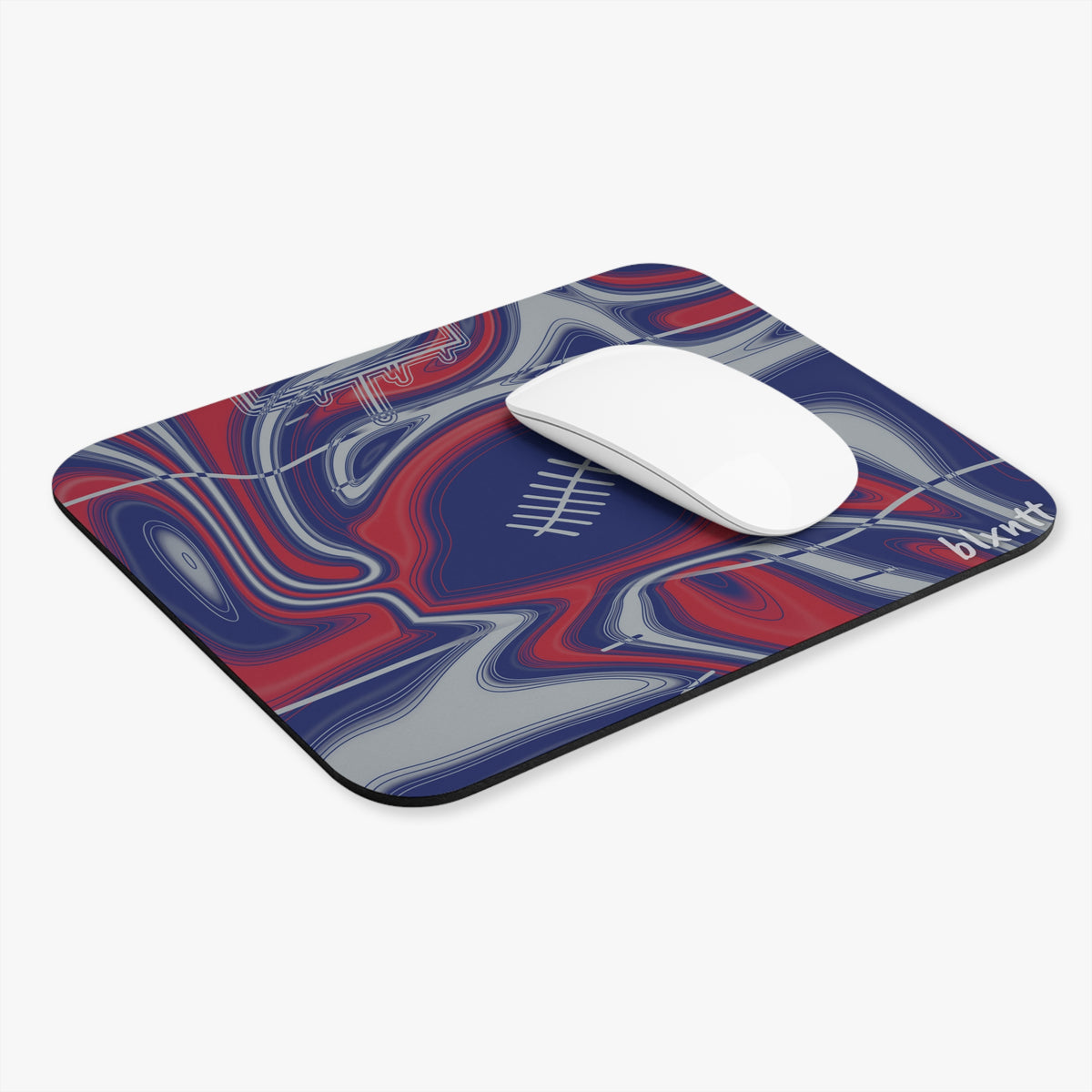 Dark Blue, Red & Gray Trippy Football Mouse Pad