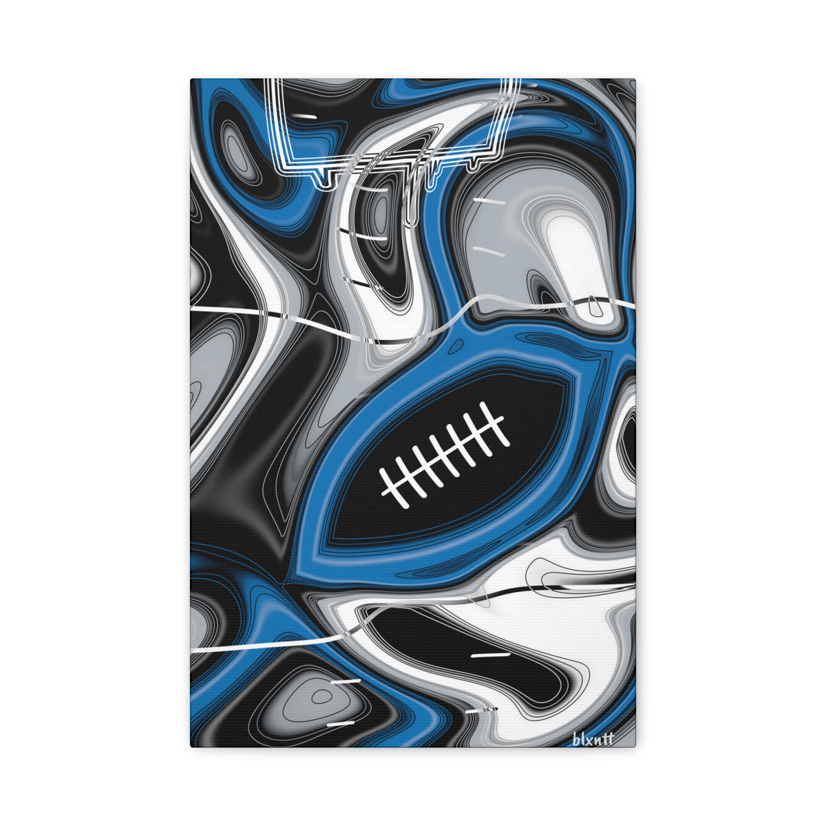 Bright Blue & Silver Trippy Football Canvas