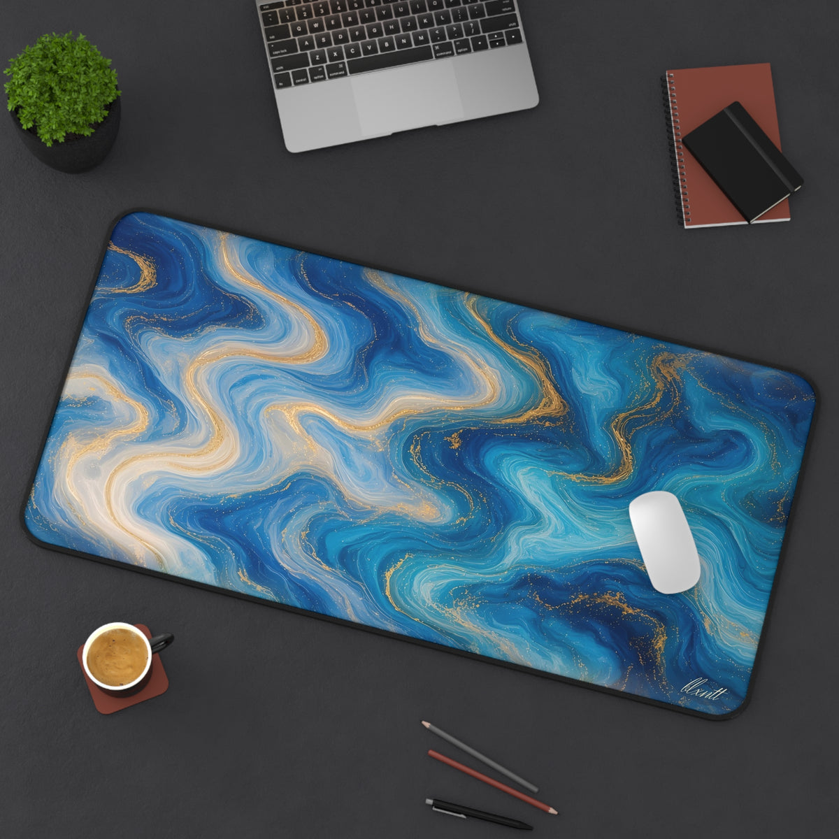 Ocean Blue Marble Desk Mat