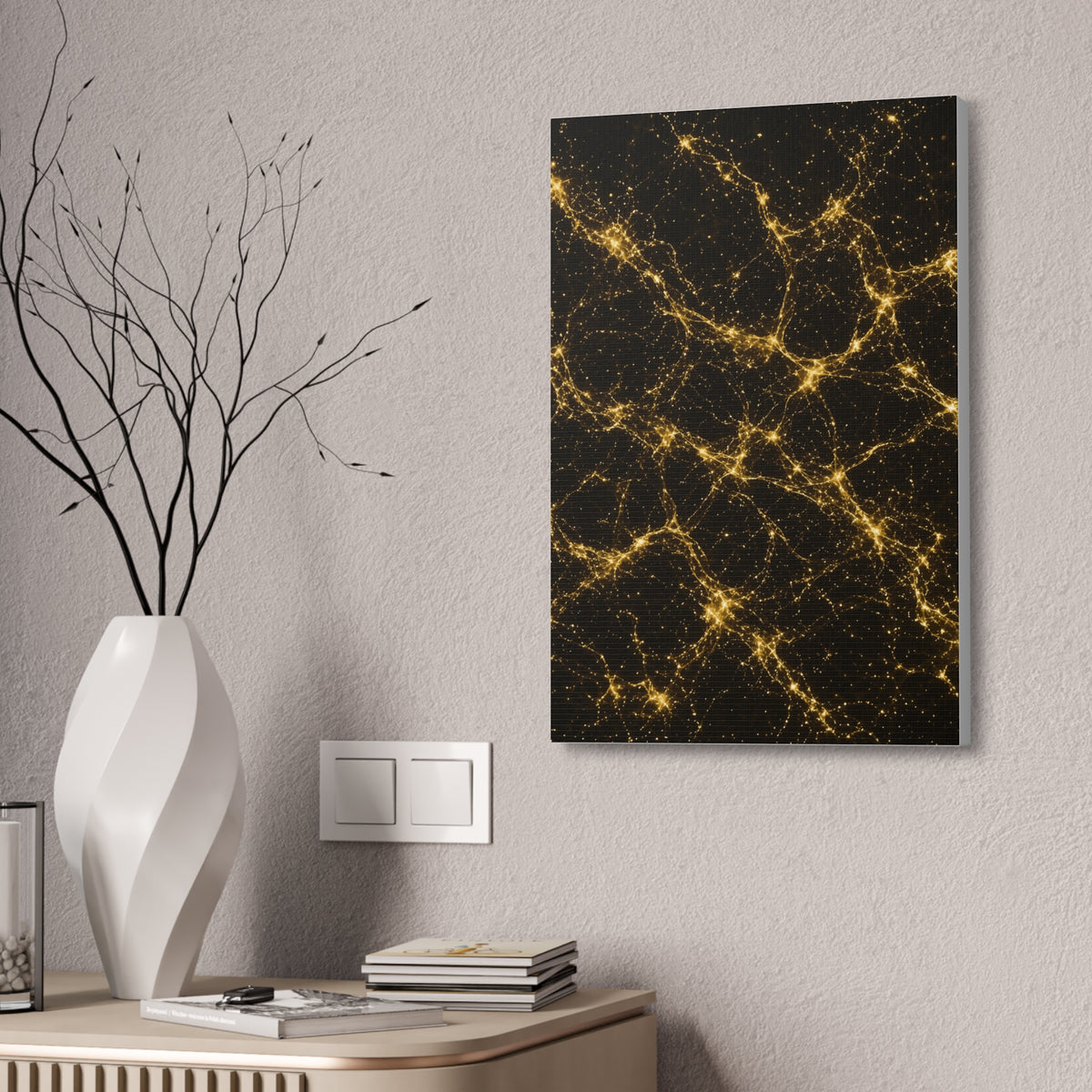 Neon Mycelium - Gold Filigree Glossy Canvas