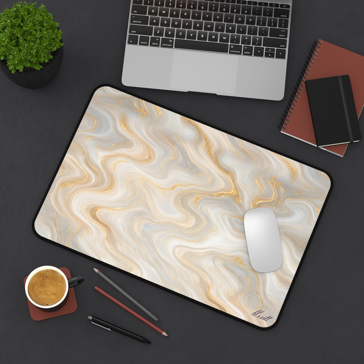 White & Gold Marble Desk Mat