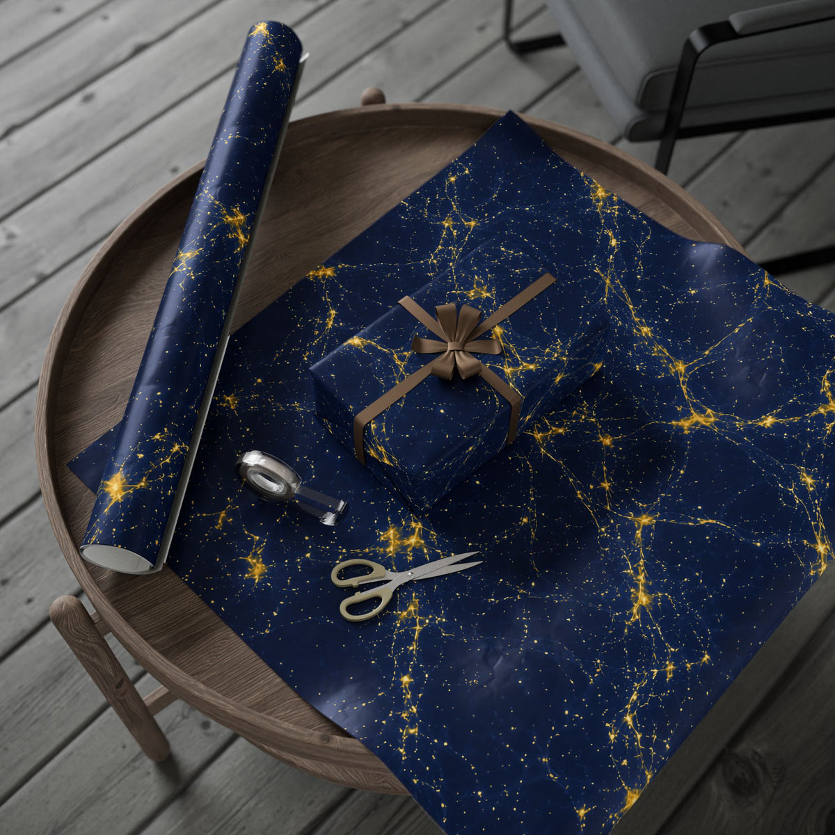 Neon Mycelium - Mustard Navy Wrapping Paper