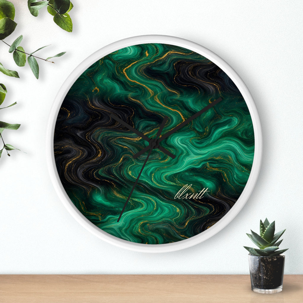Emerald & Black Marble Wall Clock