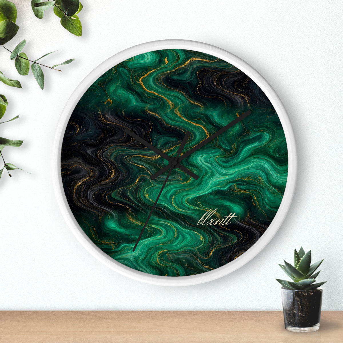Emerald & Black Marble Wall Clock