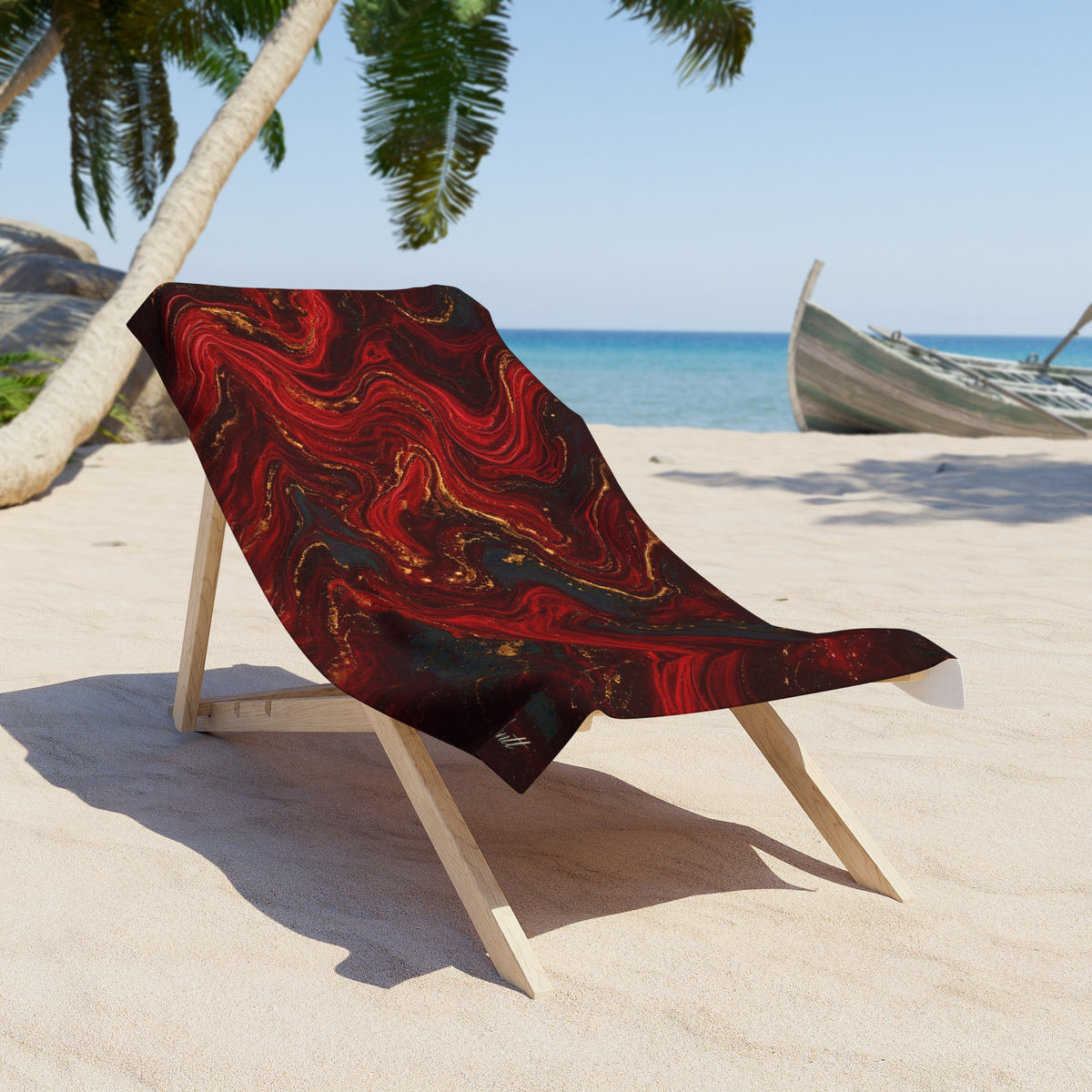 Red & Black Marble Beach Towel