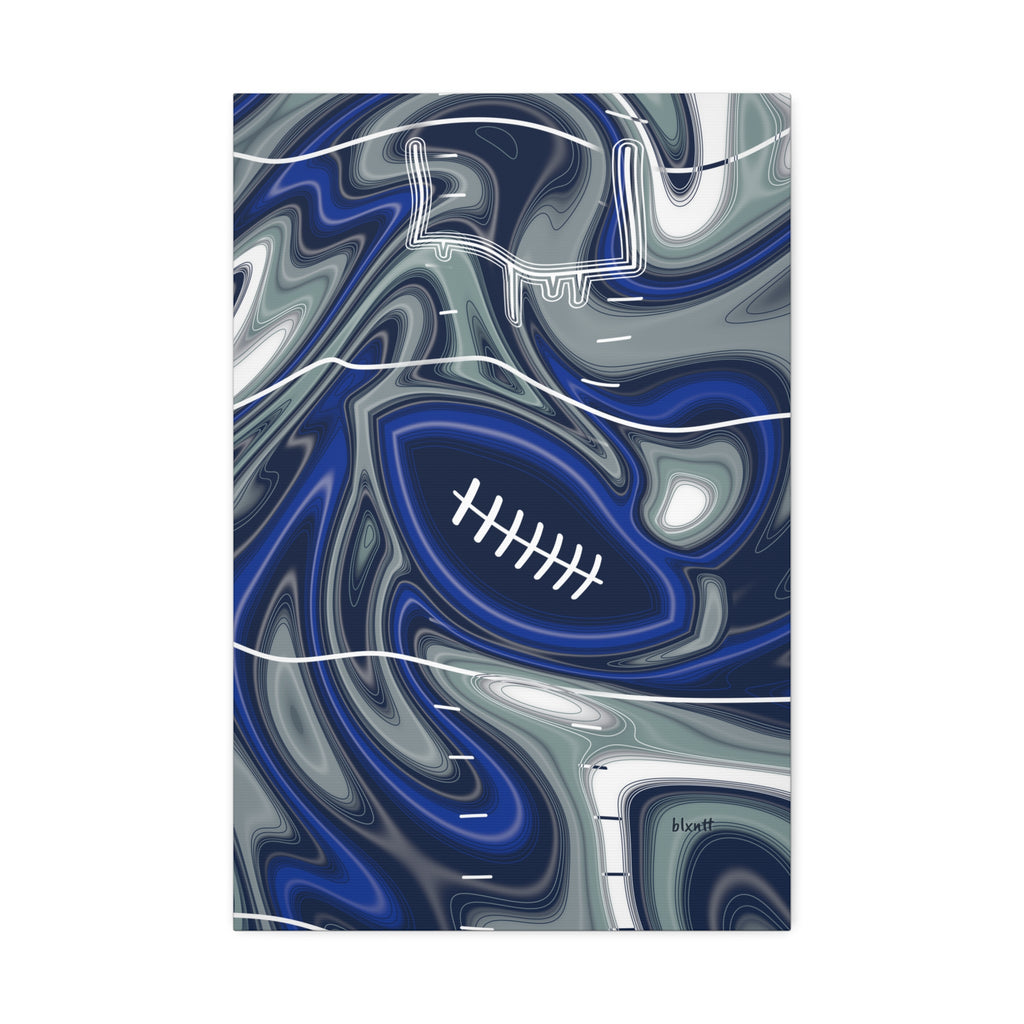 Royal Blue, Navy & Silver Trippy Football Glossy Canvas