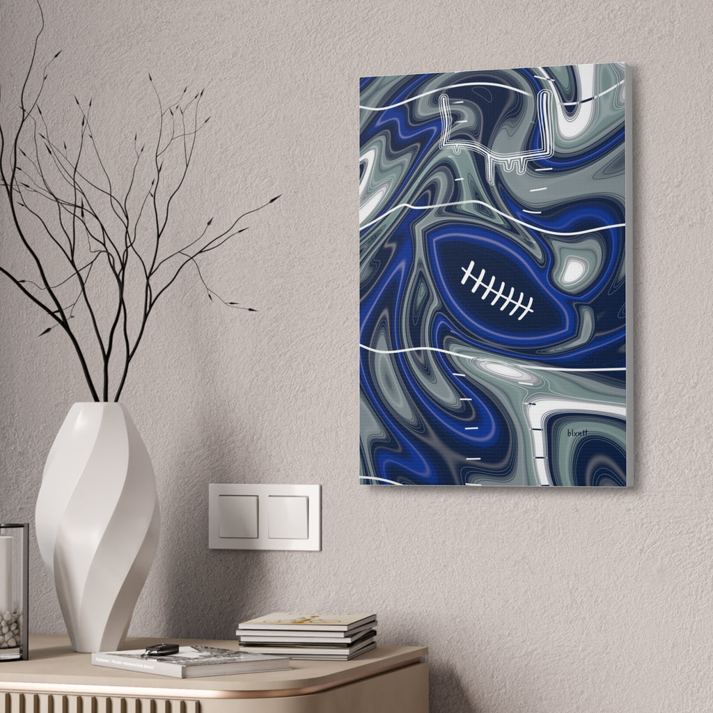 Royal Blue, Navy & Silver Trippy Football Glossy Canvas