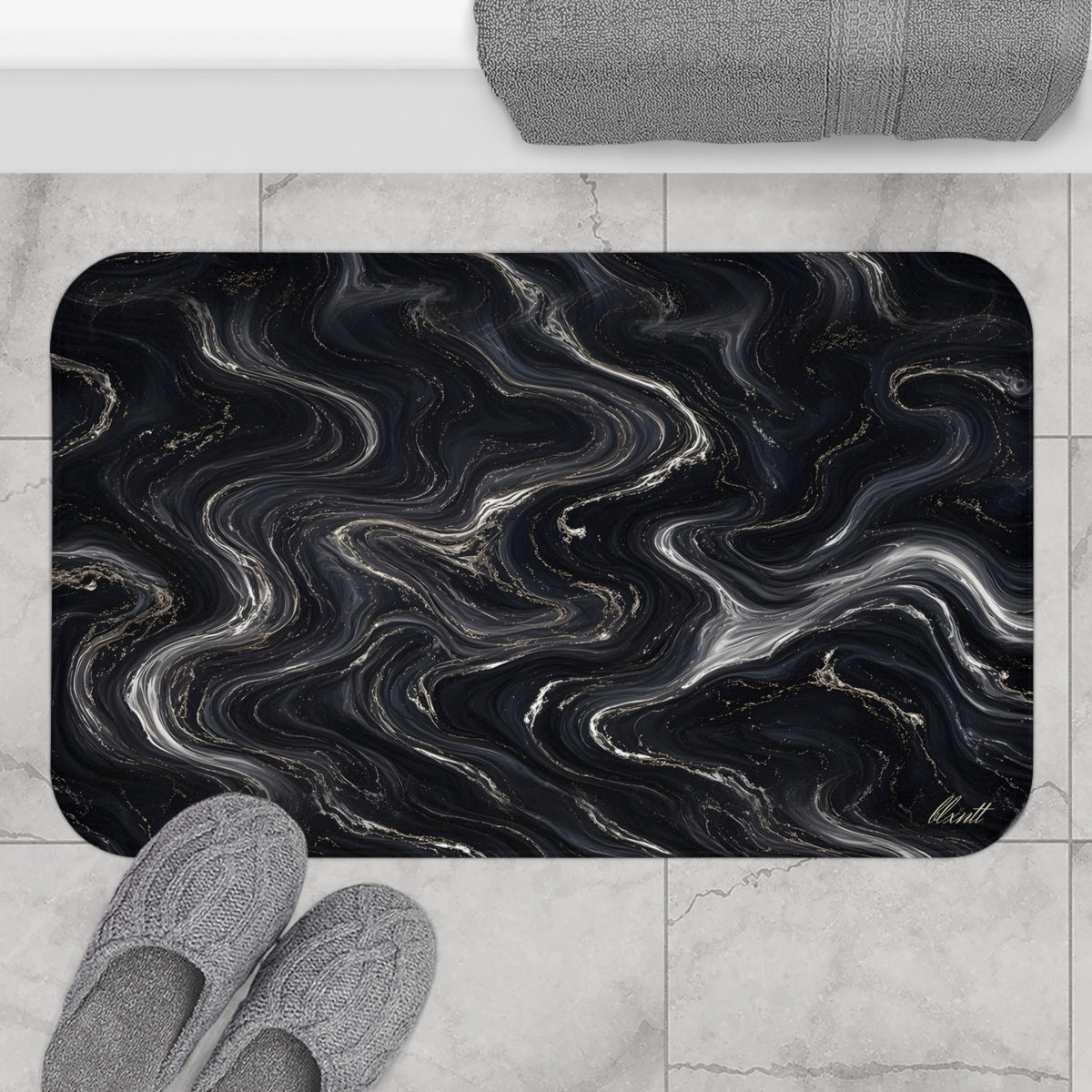 Black & Silver Marble Bath Mat