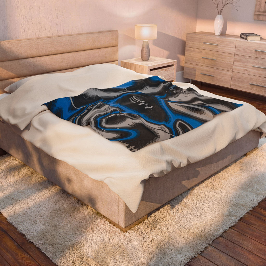 Sky Blue, Black & Silver Trippy Football Blanket