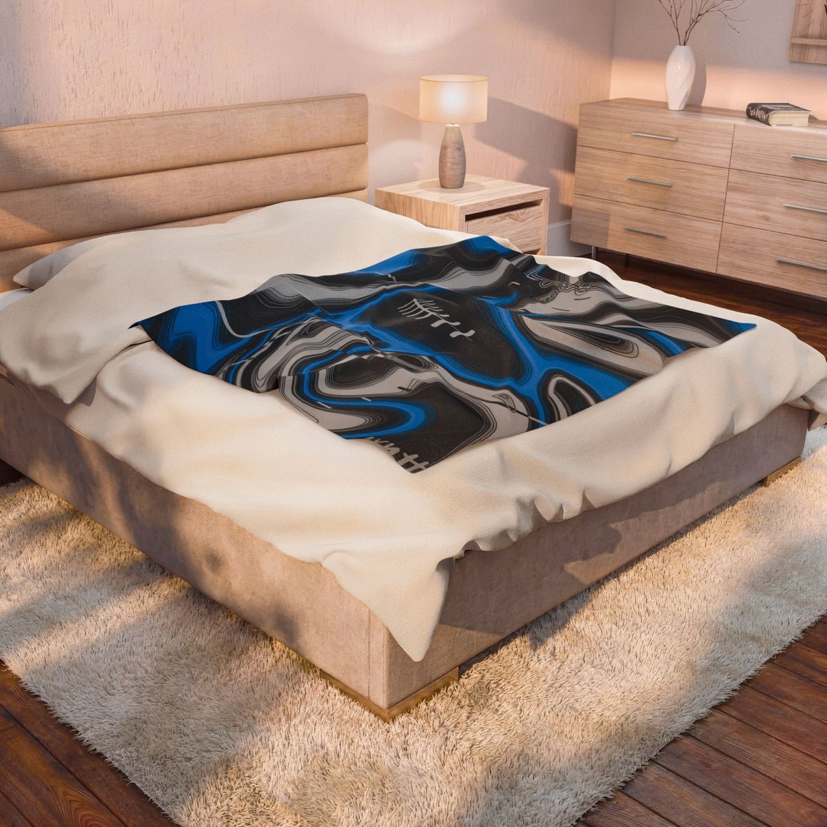 Sky Blue, Black & Silver Trippy Football Blanket