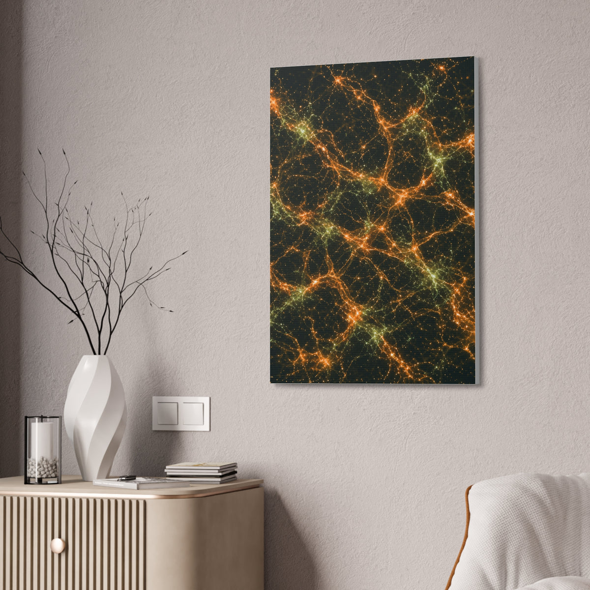 Neon Mycelium - Electric Tangerine Teal Glossy Canvas
