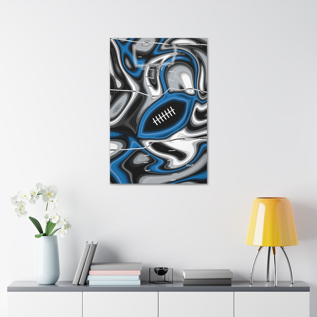 Bright Blue & Silver Trippy Football Glossy Canvas