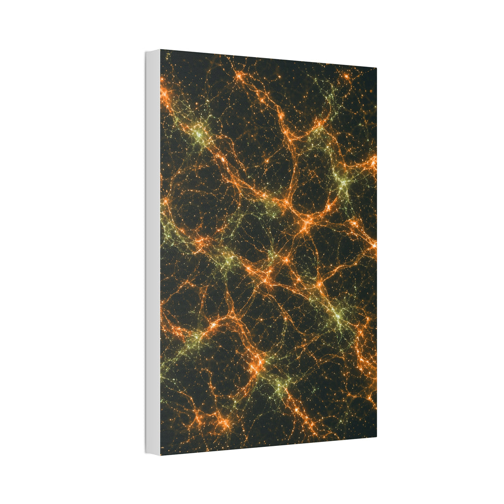 Neon Mycelium - Electric Tangerine Teal Glossy Canvas