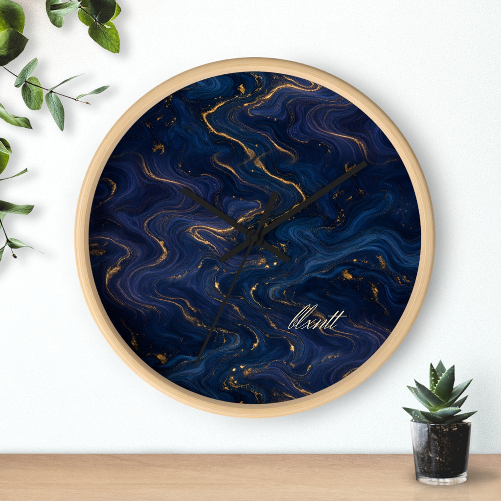 Navy & Gold Marble Wall Clock