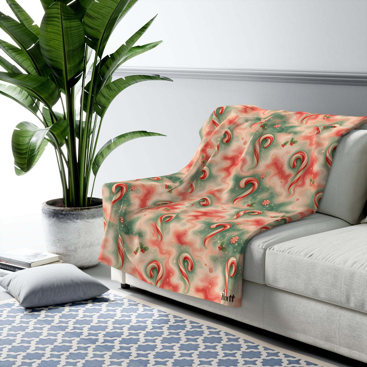 Candy Cane Trippy Christmas Sherpa Blanket