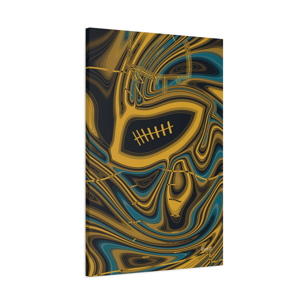 Black, Gold & Teal Trippy Football Canvas