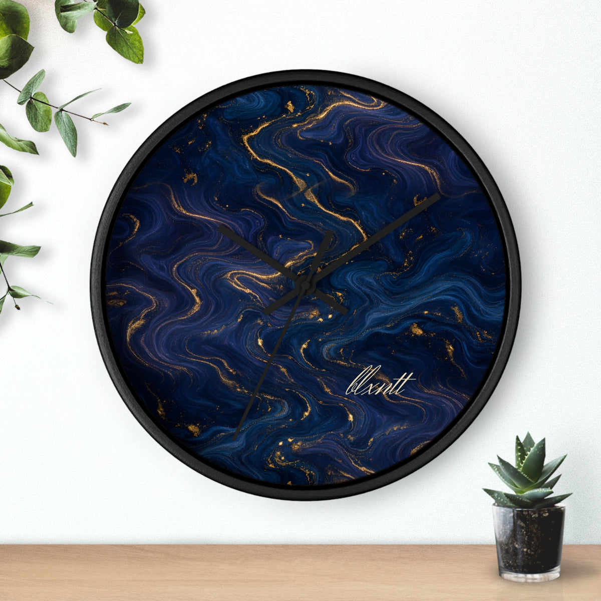 Navy & Gold Marble Wall Clock