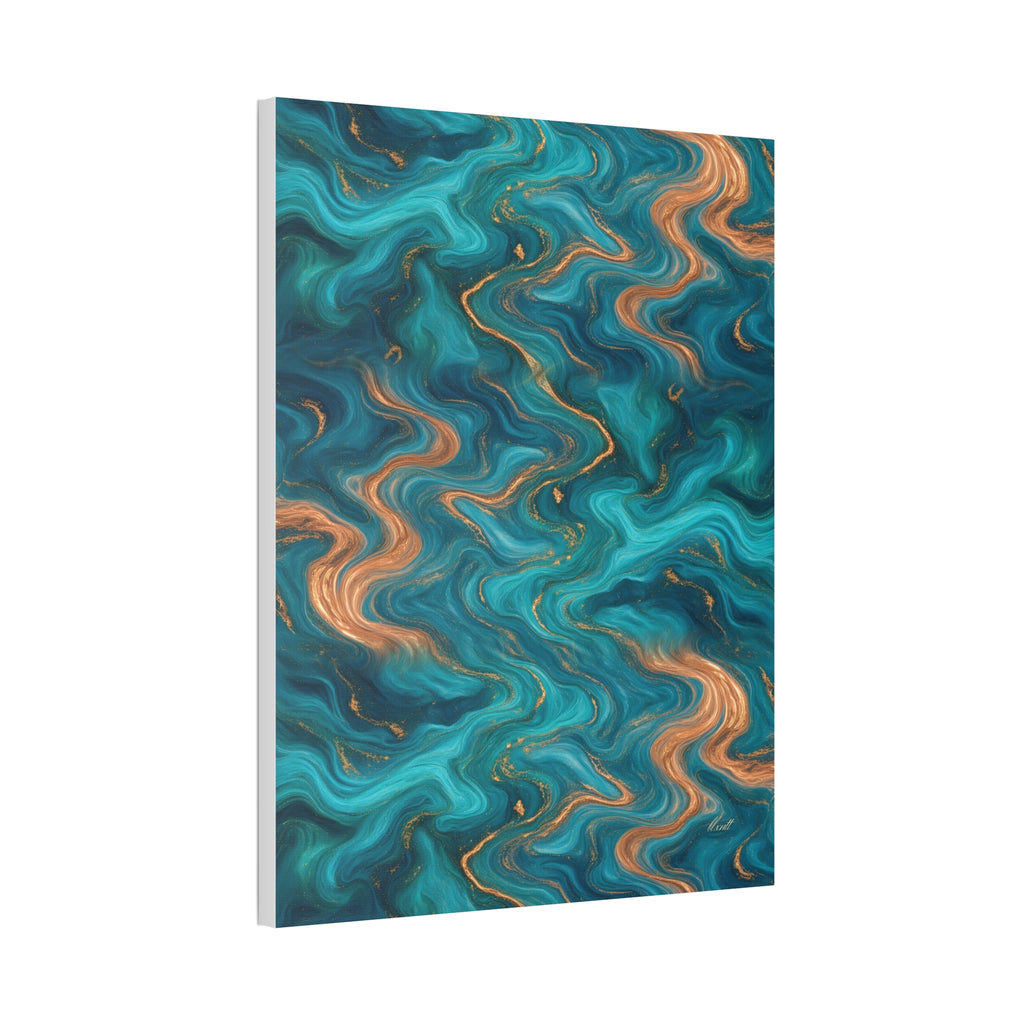 Turquoise & Copper Marble Glossy Canvas