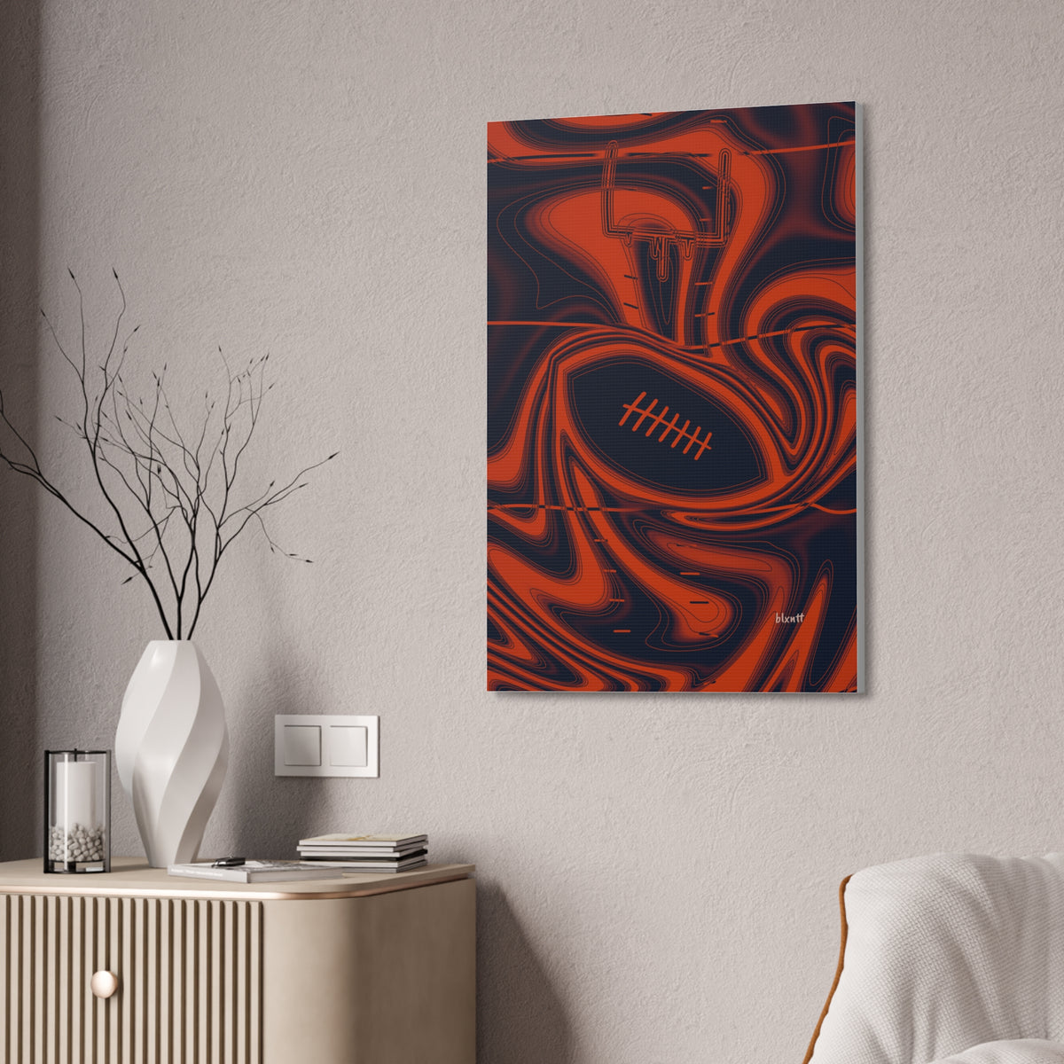 Navy & Orange Trippy Football Glossy Canvas