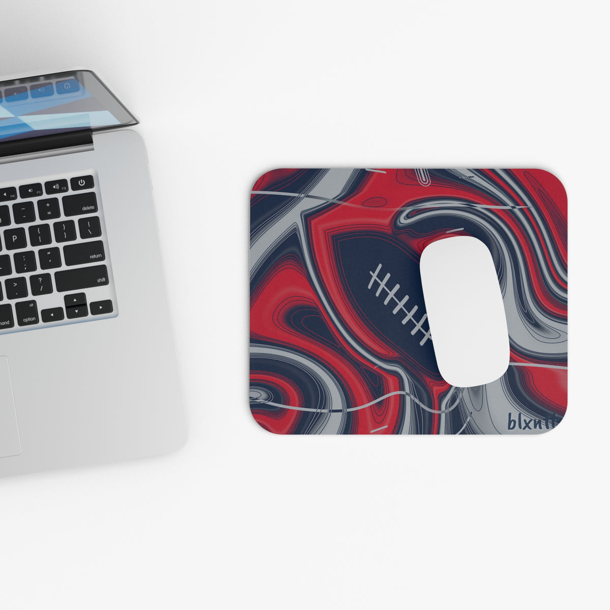 Navy, Red & Silver Trippy Football Mouse Pad