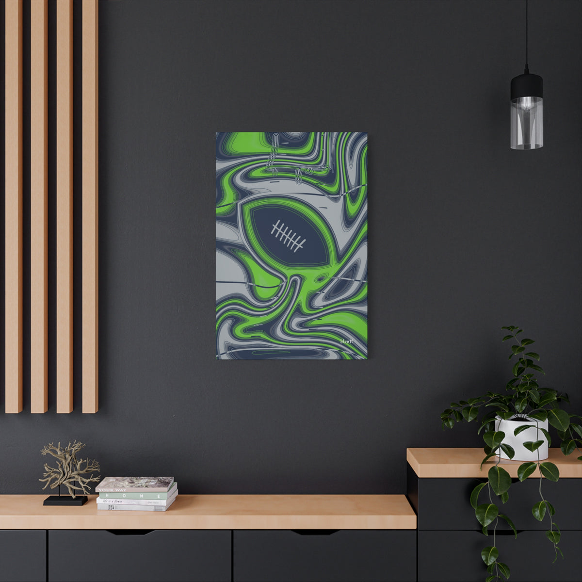 Navy & Neon Green Trippy Football Canvas