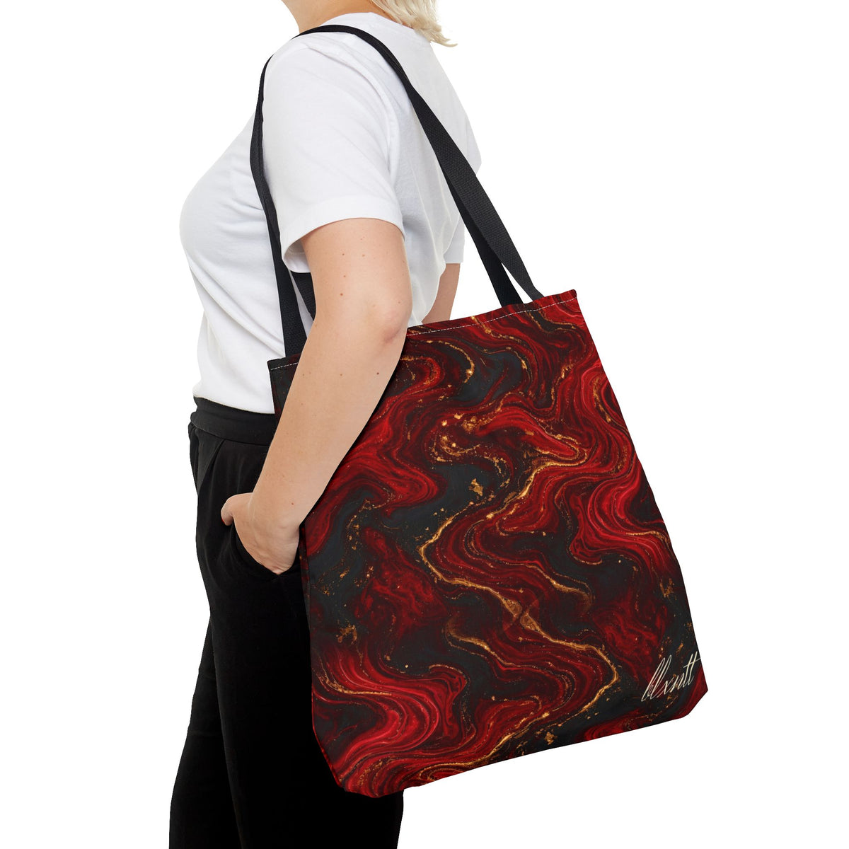 Red & Black Marble Tote Bag