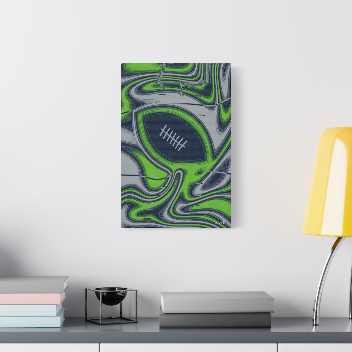 Navy & Neon Green Trippy Football Canvas