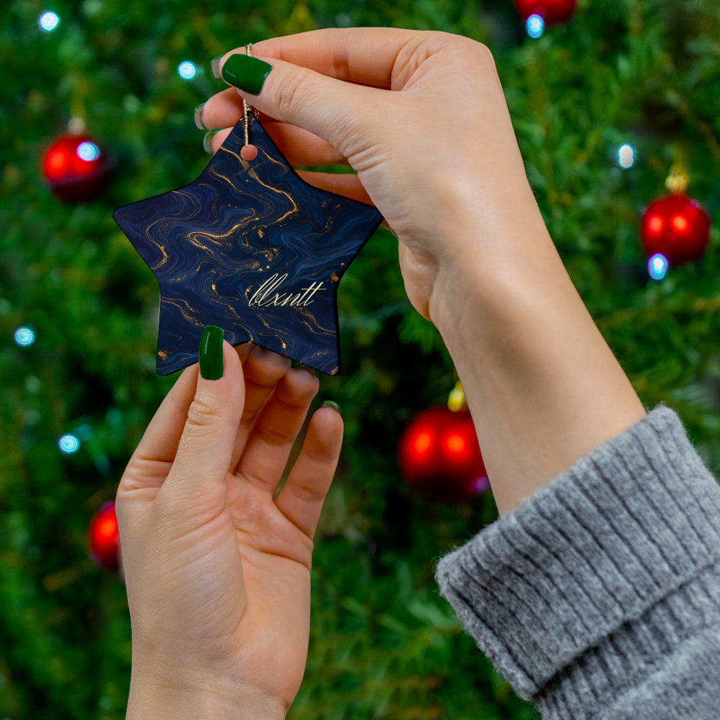 Navy & Gold Marble Ornament