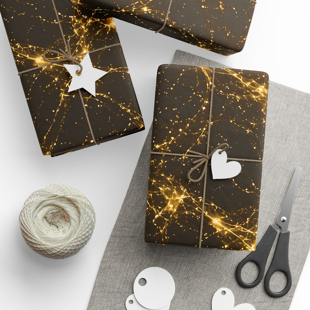 Neon Mycelium - Gold Filigree Wrapping Paper