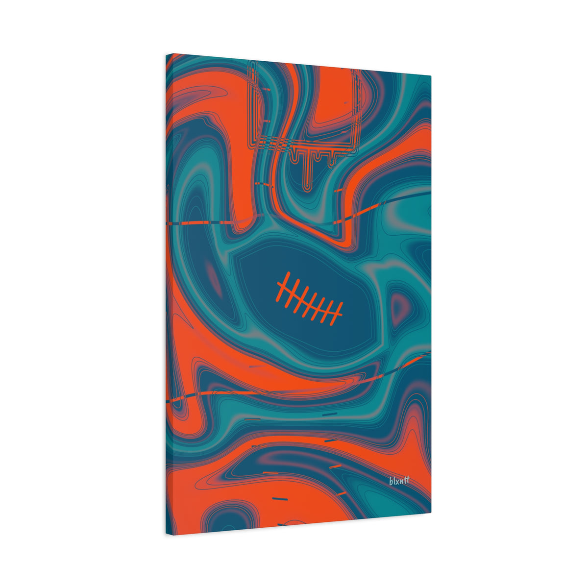 Aqua & Orange Trippy Football Canvas