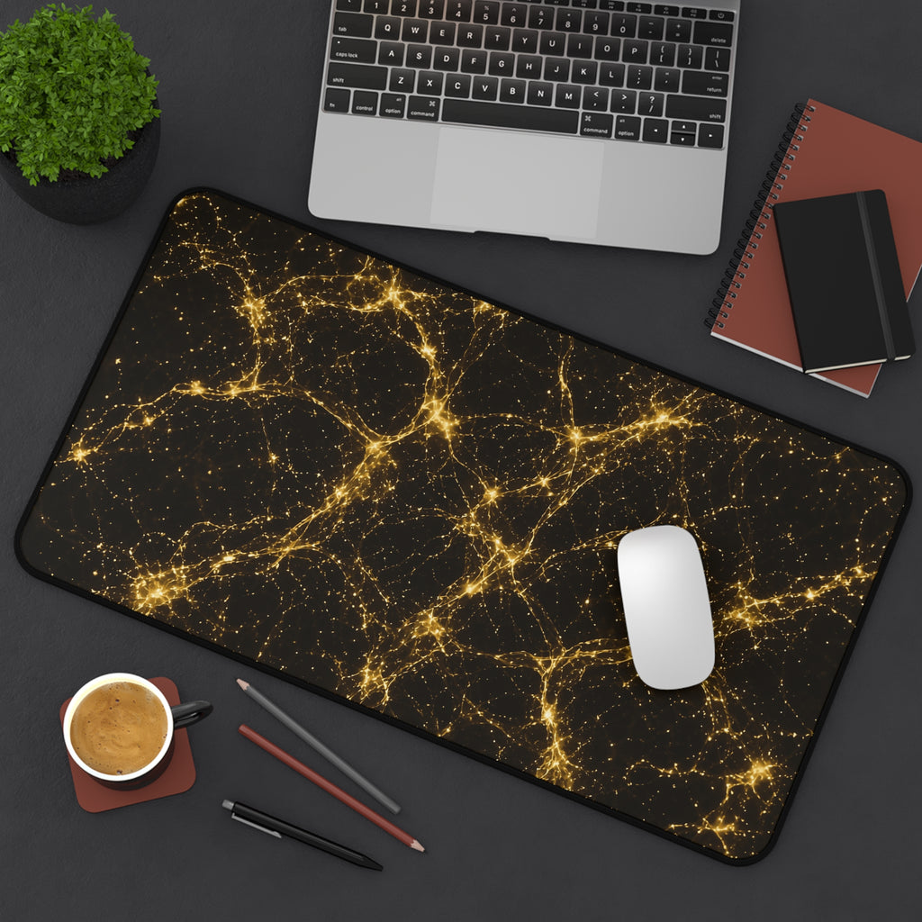 Neon Mycelium - Gold Filigree Desk Mat