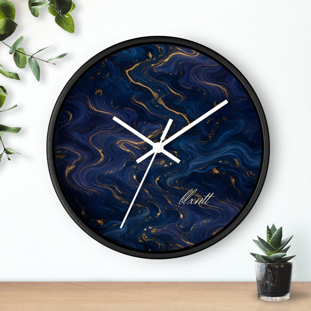 Navy & Gold Marble Wall Clock