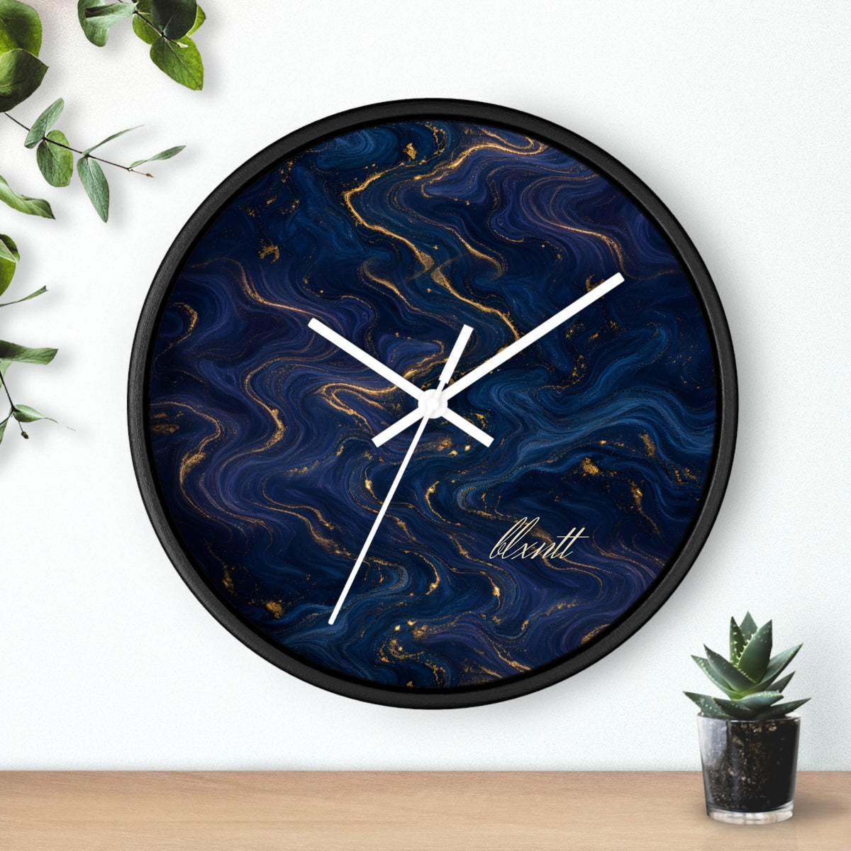 Navy & Gold Marble Wall Clock