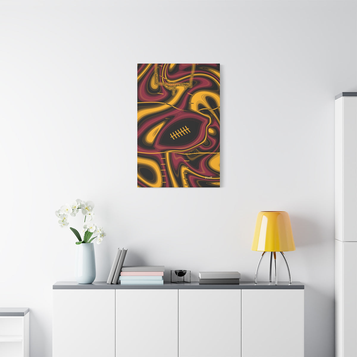 Cardinal Red, Black & Gold Trippy Football Canvas