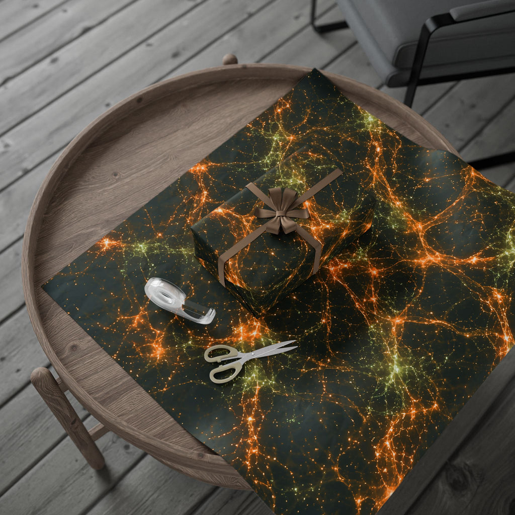 Neon Mycelium - Electric Tangerine Teal Wrapping Paper